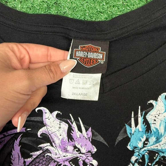 Harley-Davidson twin dragon long sleeve graphic tee with rhinestones - Picture 4 of 5